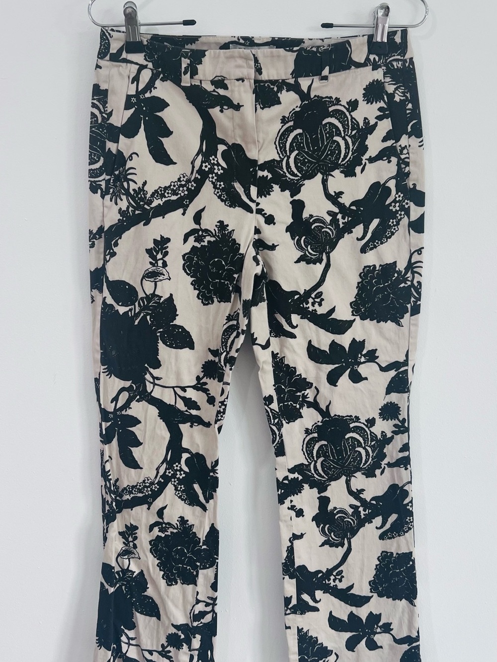 ’S Max Mara Black Cream Floral Straight Leg Pants Size 8
